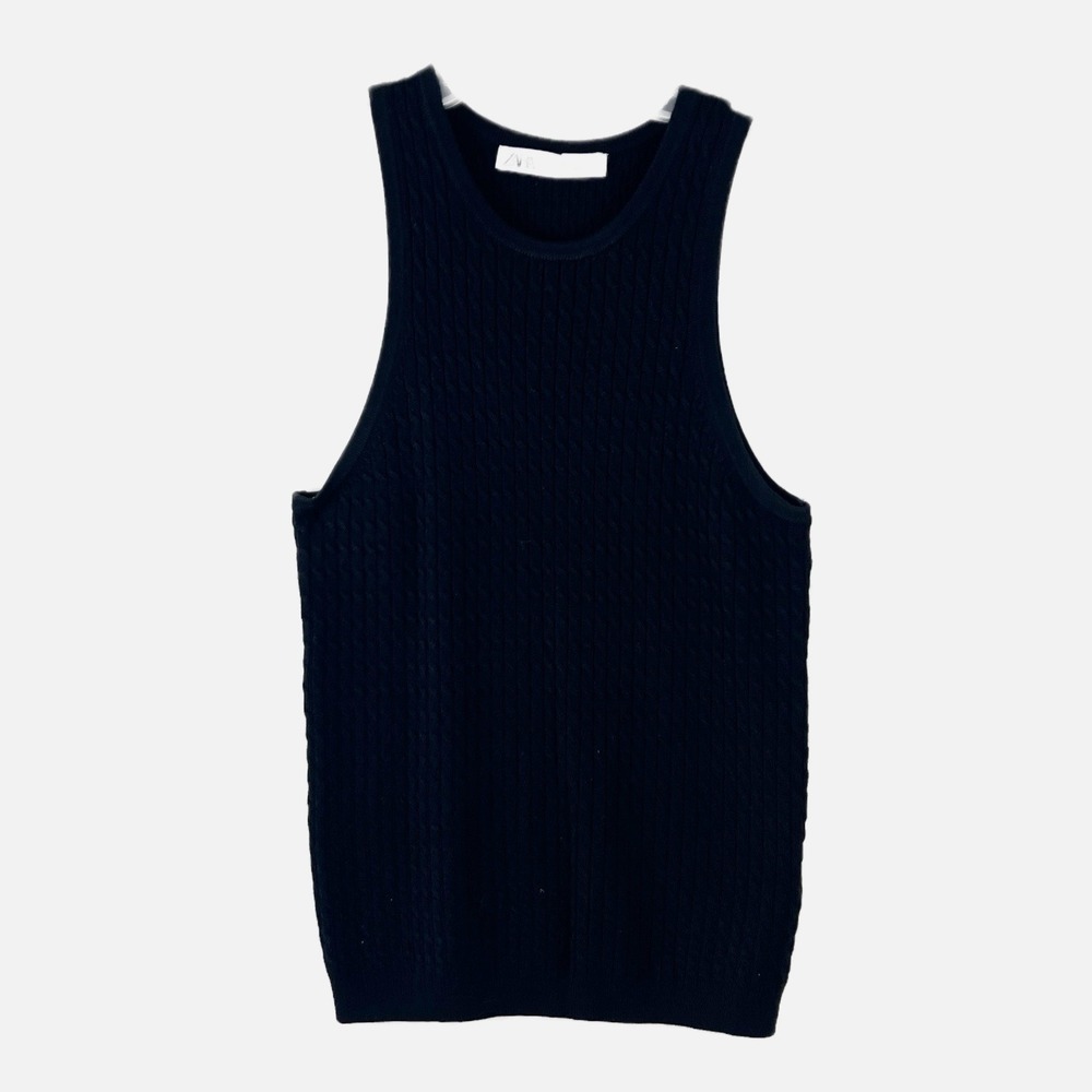 ZARA Black Super Soft Stretchy Sleeveless Cable Knit Sweater Shell Size SMALL